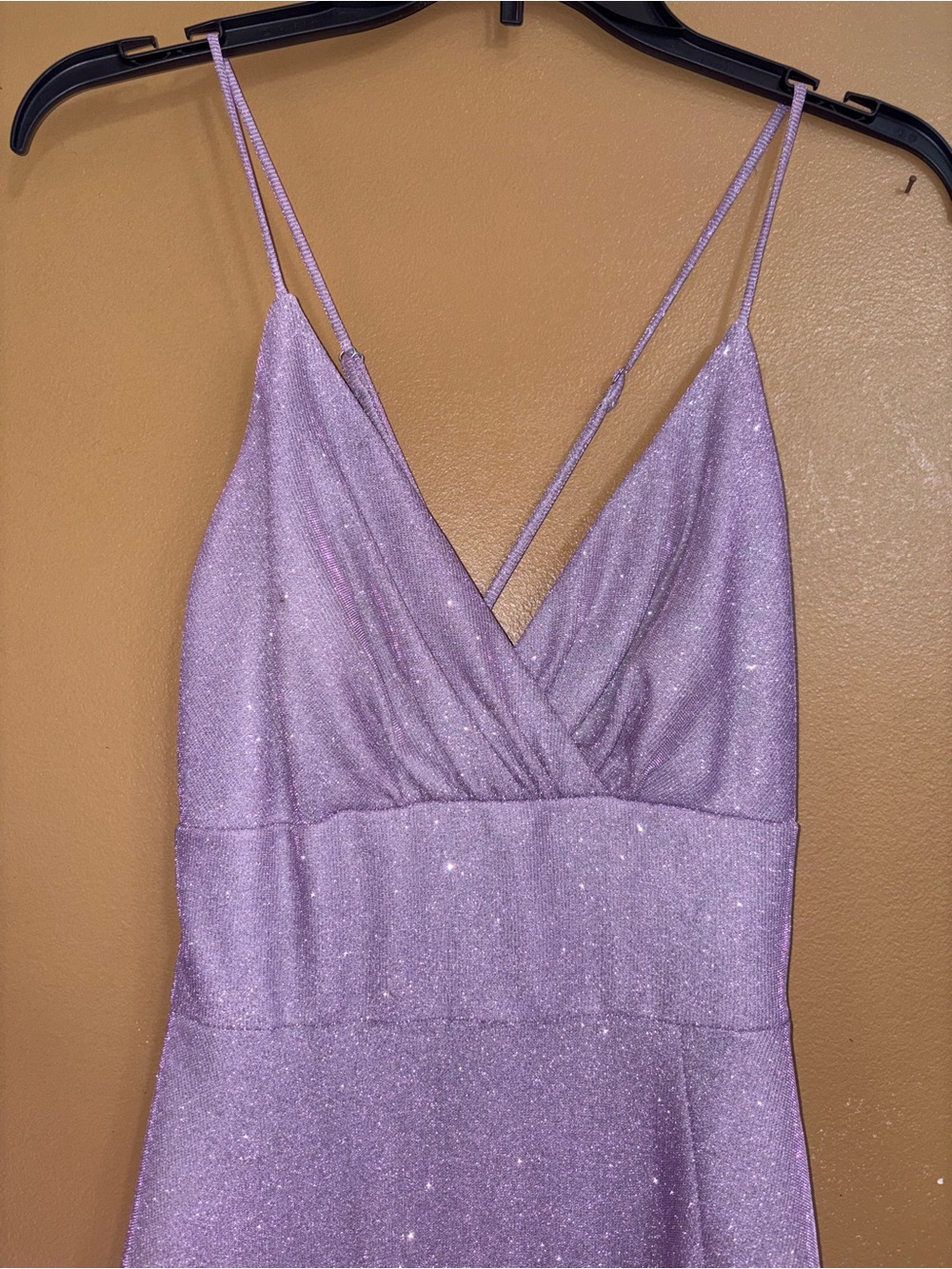 Lilac Shimmer V-Neck Spaghetti-Strap Prom Gown - Picture 2 of 9